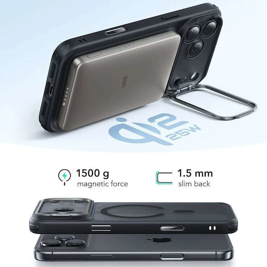 ESR Classic Hybrid Halolock Kickstand Umschlag Rückseite Metallisch Schwarz (iPhone 17 Pro)