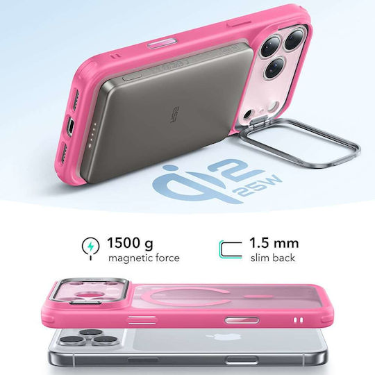 ESR Classic Hybrid Halolock Kickstand Umschlag Rückseite Metallisch Rosa (iPhone 17 Pro)