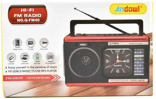 Andowl Q-FM40 Портативен Радиоприемник на Батерии с USB Червен