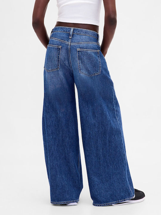 Low Rise Women's Jean Pants in Baggy Leg Style Medium Indigo