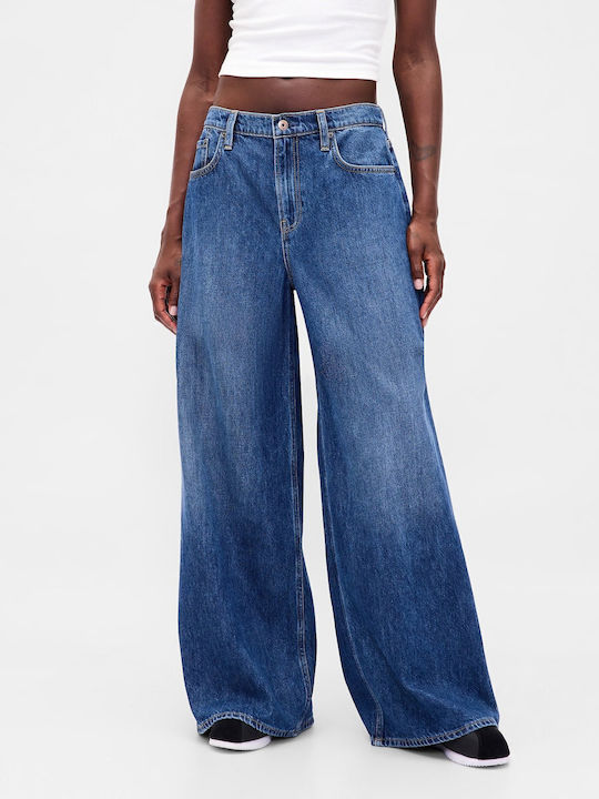 Low Rise Women's Jean Pants in Baggy Leg Style Medium Indigo