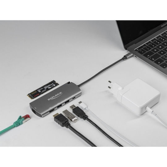 DeLock USB-C Docking Station με HDMI 4K PD Ethernet Γκρι (87767)