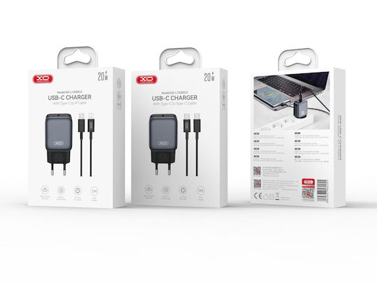 XO с USB-C порт и кабел USB-C - USB-C 20W Quick Charge 2.0 / Quick Charge 3.0 Черен (L153)