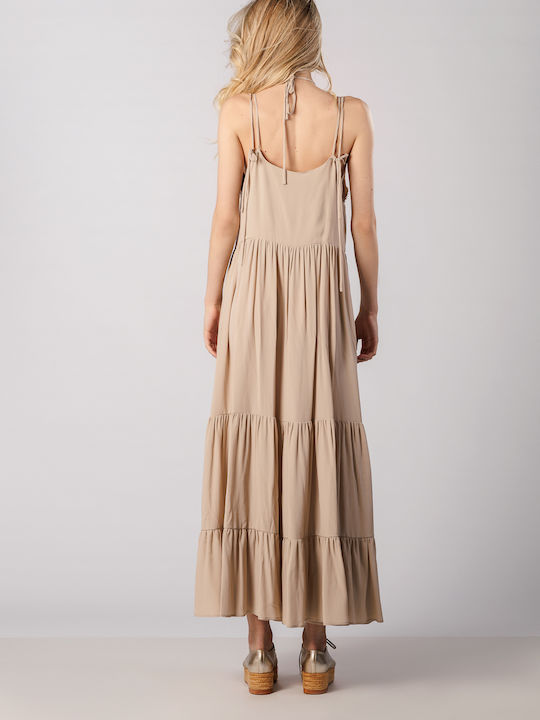 Sommer Maxi Damenkleid mit Rüschen Beiges