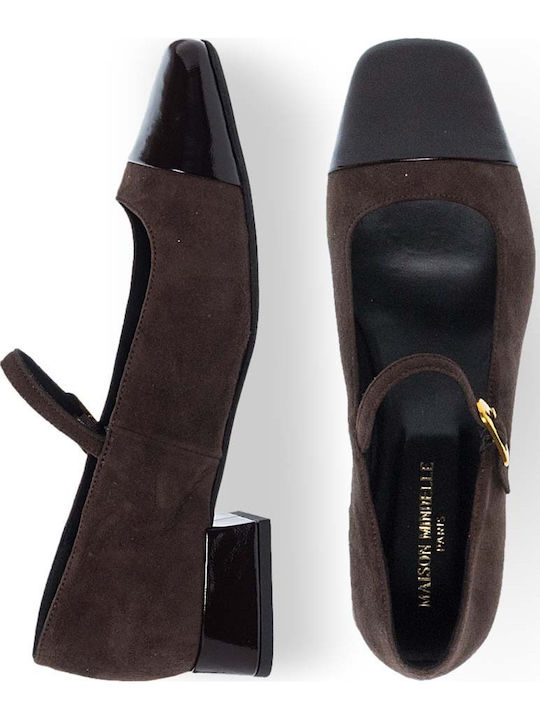 Leder Pumps mit Riemchen Braun