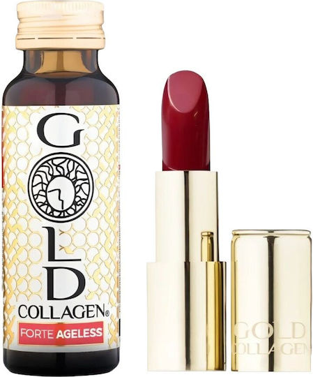 Set Supliment Lichid Colagen Marin Hidrolizat Reducerea Ridurilor Adânci Ruj Catifea Rouge Colagen Auriu 10 Sticle X 50 Ml
