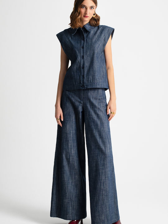 Women's Denim Sleeveless Shirt Blue