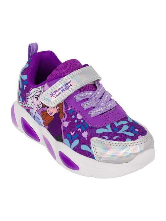 Frozen Παιδικά Sneakers με Σκρατς & Φωτάκια Μωβ