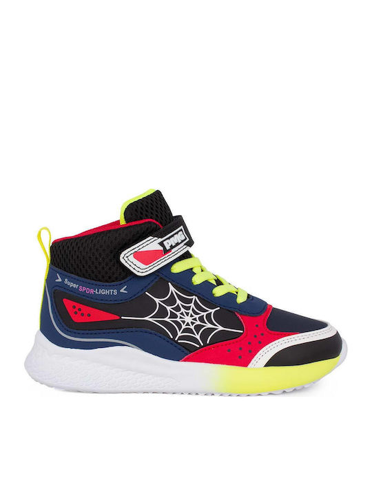 Παιδικά Sneakers High Ανατομικά με Σκρατς & Φωτάκια Πολύχρωμα