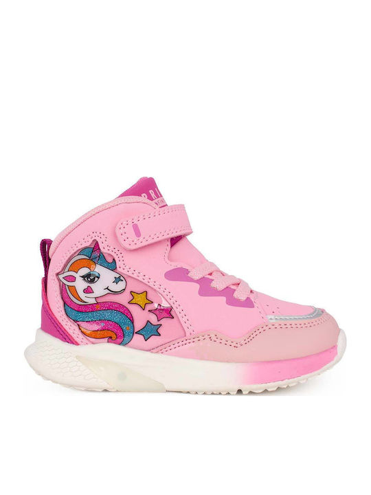 Kinder Sneakers Hoch mit Klettverschluss & Lichtern Rosa