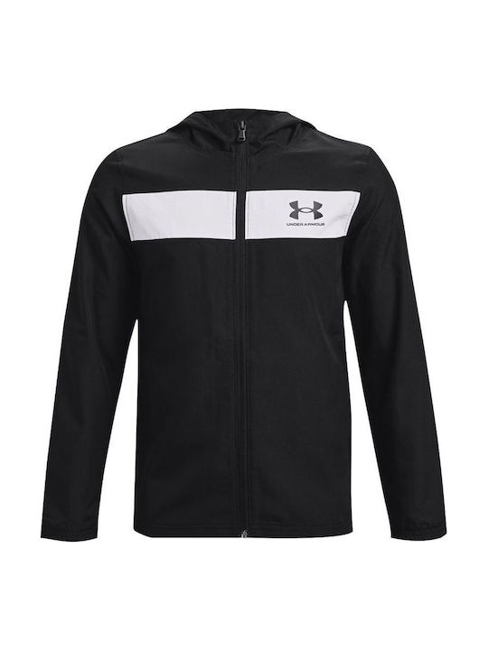 Kids' Sports Jacket Short Windproof with Hood Black