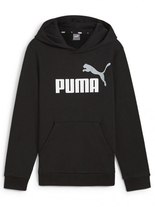 Kids Sweatshirt with Hood and Pockets Black Essentials+