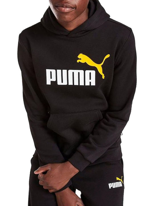 Fleece Παιδικό Φούτερ με Κουκούλα και Τσέπες Μαύρο Essentials Big