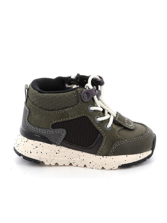 Lederne Kinderstiefeletten mit Schnürsenkeln Khaki