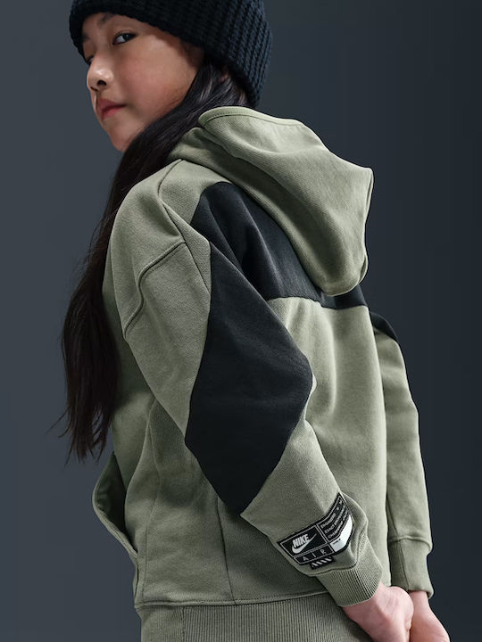 Fleece Παιδικό Φούτερ με Κουκούλα και Τσέπες Πράσινο Air