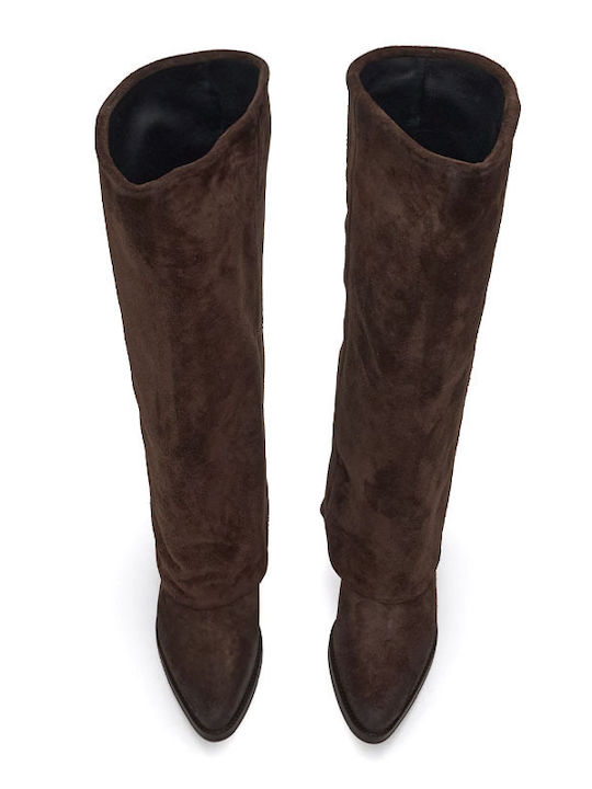 Wildleder Damenstiefel mit hohem Absatz Braun