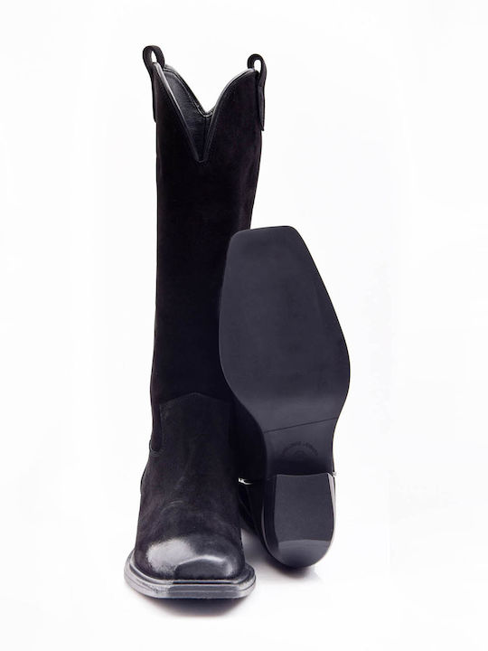 Wildleder Damenstiefel Cowboy Schwarz
