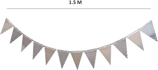 Banner Guirlandă Petrecere Aniversare Triunghiular Argintiu 1,5 m