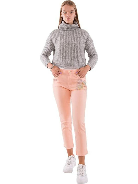 Ψηλόμεσο Γυναικείο Jean Παντελόνι σε Skinny Εφαρμογή Coral