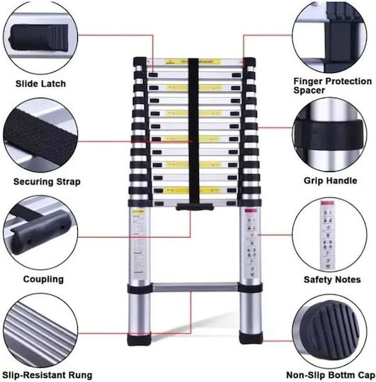 Veritas Telescopic Ladder Aluminum of Steps with Maximum Height 4.4m