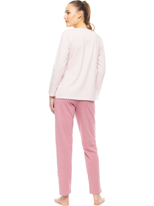 Pink Label Winter Damen-Schlafanzug-Set Baumwollene Petit Rosa