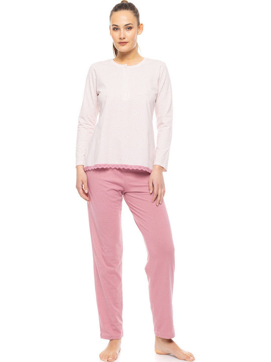 Pink Label Winter Damen-Schlafanzug-Set Baumwollene Petit Rosa