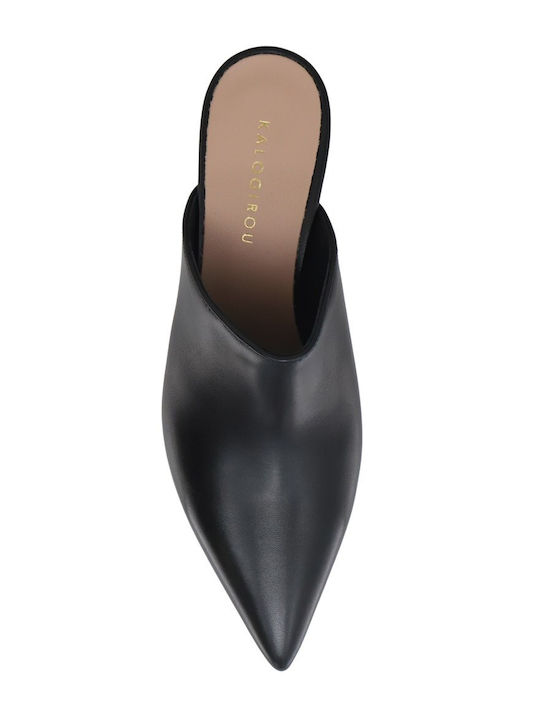 Leather Mules with Low Heel in Black Color