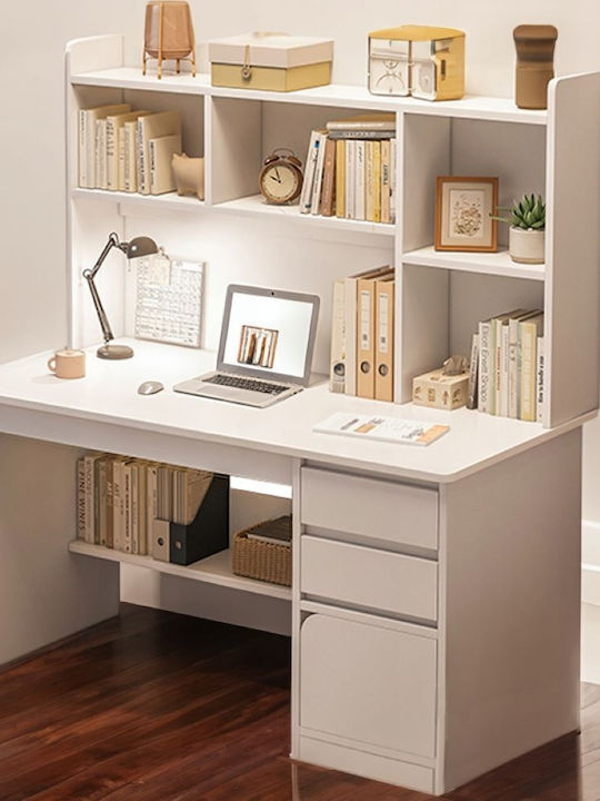 Birou Din Lemn cu Bibliotecă Albă 100x45x131cm
