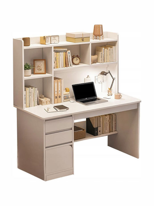 Birou Din Lemn cu Bibliotecă Albă 100x45x131cm