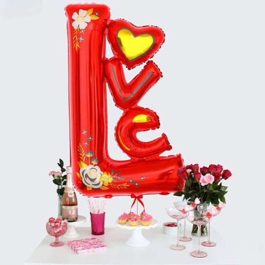 Baloane Metalizate Folie Flippy Figurină Model Dragoste Tematică Dragoste 110x64 Cm Ambalaj Individual Pai Inclus Umflare Aer Heliu Roșu