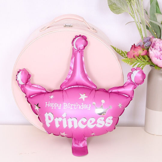 Set 3 Baloane Folie Metalizată Flippy Coroană Stea Figuri Design Aniversări 40 Cm Ambalaj Individual Pai Inclus Umflare Aer Heliu Roz