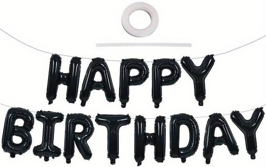 Set 25 Baloane Metalice Folie Latex Flippy 2 Figuri Stea 4 Baloane Confetti 13 Litere 6 Latex Design Happy Birthday Tematică Aniversări 40 Cm Ambalaj Individual Inclus Pai Umflare Aer Heliu Negru