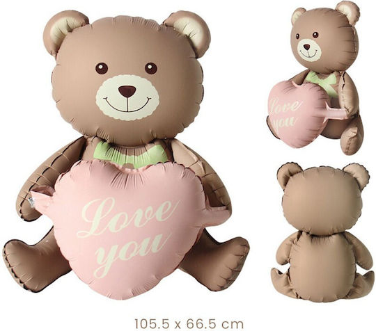 Baloane Metalizate Folie Flippy Figură Animată Urs Inimă Design 105.5 X 66.5 Cm Ambalaj Individual Pai Inclus Umflabil Aer Heliu Maro
