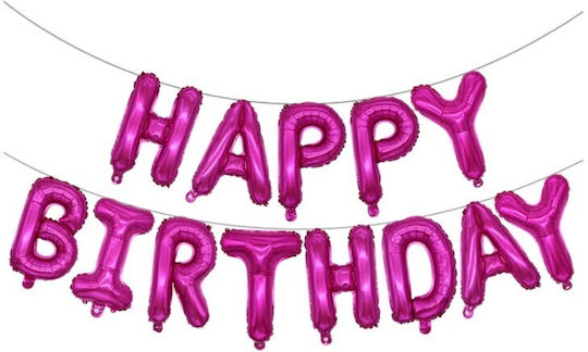 Set Baloane Folie Metalică Flippy Design Happy Birthday 40 Cm Scrisori Baloane Petrecere Ambalaj Individual Pai Sfoară Adeziv Inclus Umflare Aer Heliu Violet