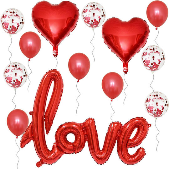 Set 13 Baloane Latex Folie Metalică Litere Flippy Figuri Inimă Design Dragoste Tematică Ziua Îndrăgostiților Baloane Petrecere Confetti 102x65cm 45 Cm 30 Cm Pai Inclus Aer Heliu Umflare Roșii