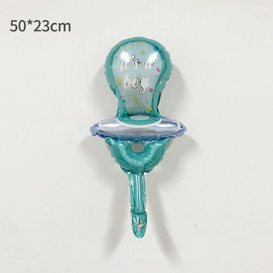 Baloane Metalizate Folie Flippy Mini Figurină Suzeta Model Tematică Revelarea Genului Bebelușului 23x50 Cm Ambalaj Individual Pai Inclus Umflare Aer Heliu Albastru