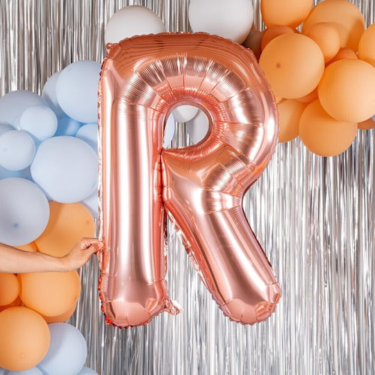Baloane Litera R Din Folie Metalizată Flippy 100 Cm Umflat Cu Heliu Aer Ambalaj Individual Pai Inclus Rose Gold