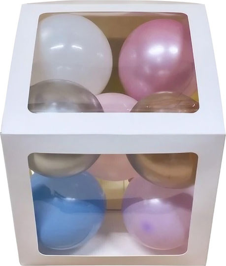 Set 4 Cutii Baloane Flippy Model Simplu Tematică Aniversări Cuburi Decorative Din Plastic Accesorii Petrecere 30 X 30 Cm Transparent Contur Alb