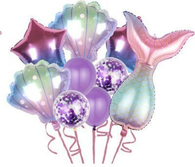 Set Baloane Aniversare Fete Set 9 Baloane Flippy Tematică Sirenă 5 Baloane Folie 4 Baloane Latex Stele Violet Gradient