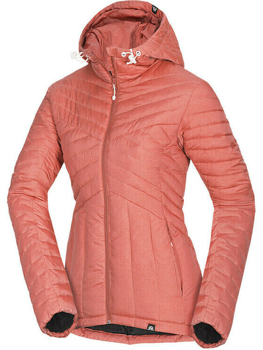 Celia Women's Short Puffer Jacket for Winter with Hood Red