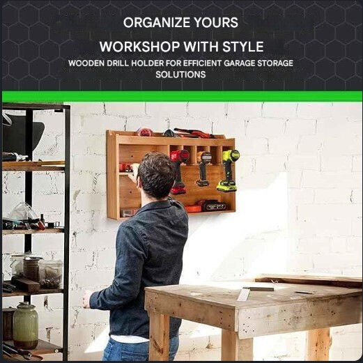 Electric Tool Organizer Toolzilla Wall-mounted 5 Hanging Slots Solid Wooden Tool Storage Garage Workshop Storage 1buc TOOL-000030