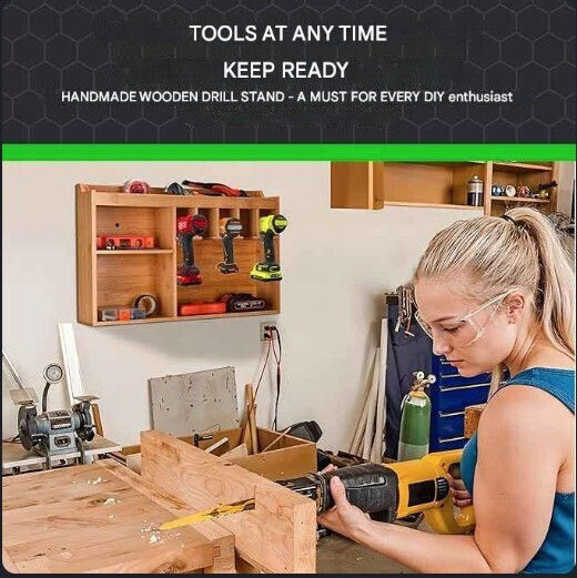 Electric Tool Organizer Toolzilla Wall-mounted 5 Hanging Slots Solid Wooden Tool Storage Garage Workshop Storage 1buc TOOL-000030