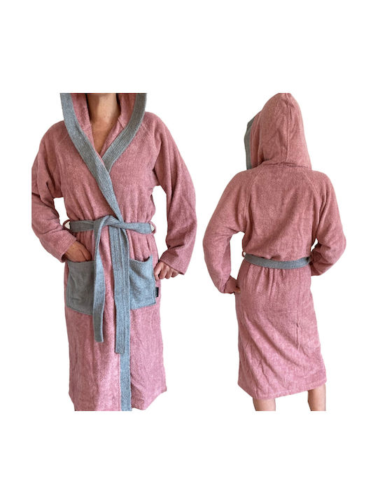Homelevel Bathrobe with Hood Pink / Gray 340gr/m²