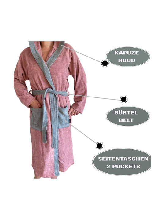 Homelevel Bathrobe with Hood Pink / Gray 340gr/m²