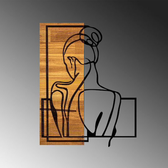 Декорация за стена Женска поза 899skl2221 39x3x50см Светъл орех-черно Wallity метал дърво