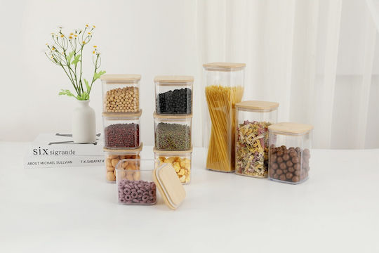 Cutii de Depozitare a Alimentelor Flippy Set 5 Cutii Tip Container Cutii pentru Cereale Plastic Capac din Bambus 1 buc 0,5 L 2 buc 0,8 L 2 buc 1,2 L 1 buc 1,9 L Transparent