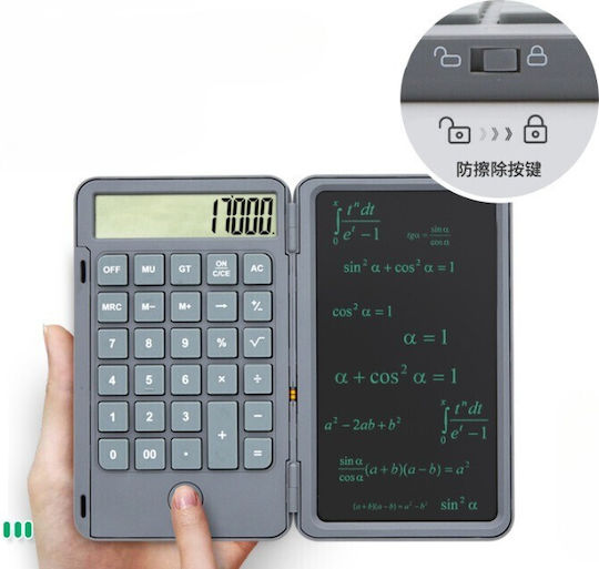 Calculator Reîncărcabil Portabil cu Placă de Scris Flippy Calculator Portabil Ecran LCD Afișaj 12 Cifre Ecran 15 Cm Culoare Gri