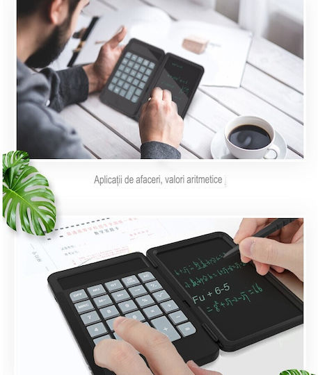 Calculator Reîncărcabil de Mână cu Tablă de Scris Flippy Calculator Portabil Ecran LCD Afișaj 12 Cifre Ecran 15 Cm Culoare Neagră