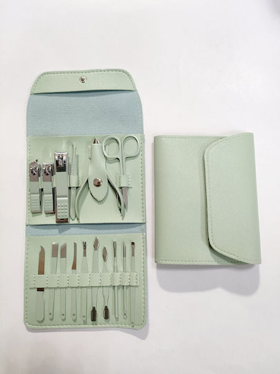 Set Cosmetic De Îngrijire 16 Piese Flippy Manichiură Pedichiură Față Include Geantă Organizator Din Piele Eco Verde