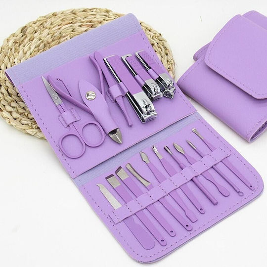 Set de Îngrijire Cosmetică 16 Piese Flippy Manichiură Pedichiură Față Include Geantă Organizator Din Piele Ecologică Mov